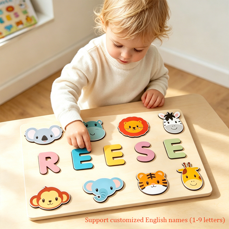 Kids Toys Names - Rompecabezas de madera personalizado Montessori, tablero